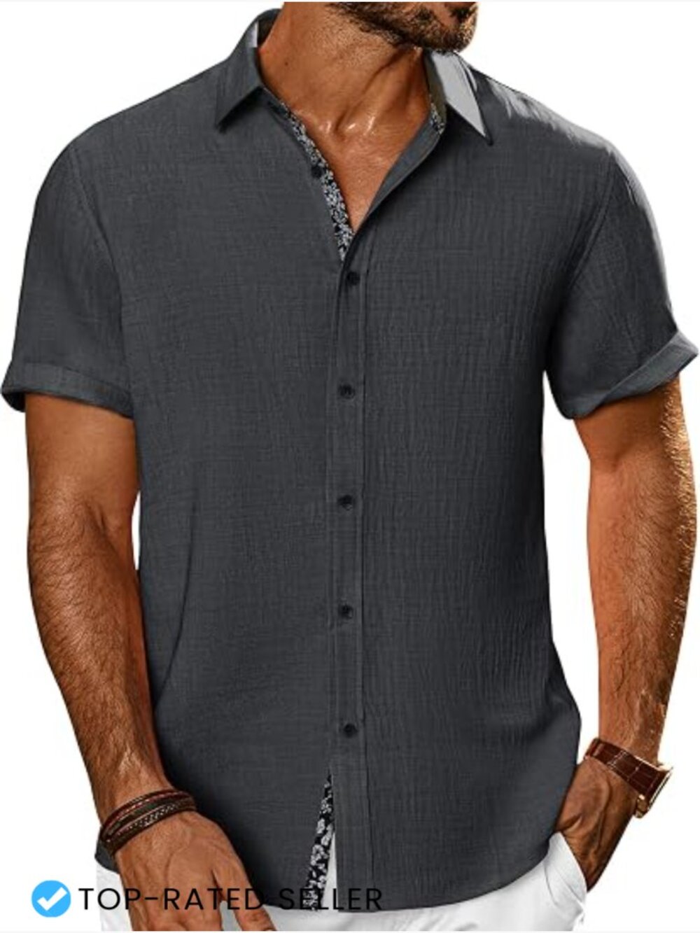 Men's Textured Short Sleeve Button Down Shirt Casual Summer Beach Wedding